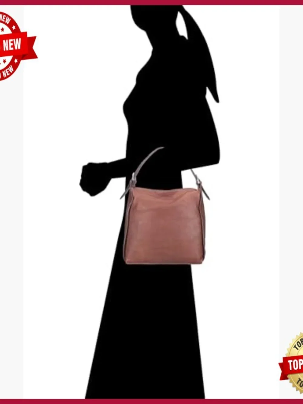 Genuine Leather Studded Hobo Bag with Zip Closure and Interior Pockets